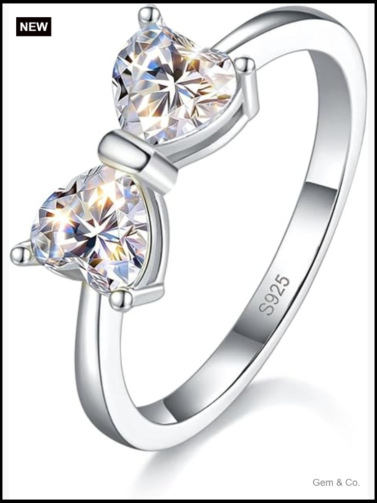 Moissanite Bow Promise Ring 1.6ct Heart Engagement Ring Stackable S925